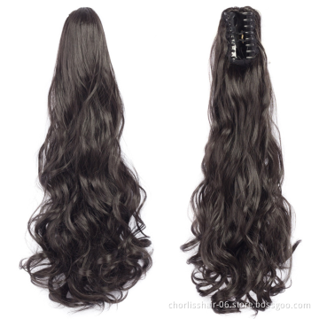 Factory Price High Quality 20 Inch Water Wave Curly Ponytail Hairpiece For Women Synthetic Claw-Clip Ponytail Hair Extensions